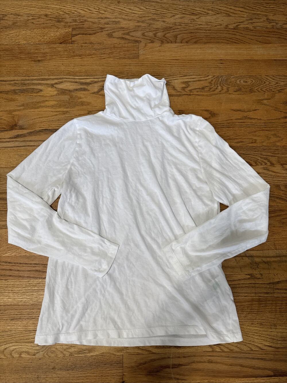 J.Crew Shirt Womens Sz M White Turtleneck Long Sleeve Cotton Top Basic Layering